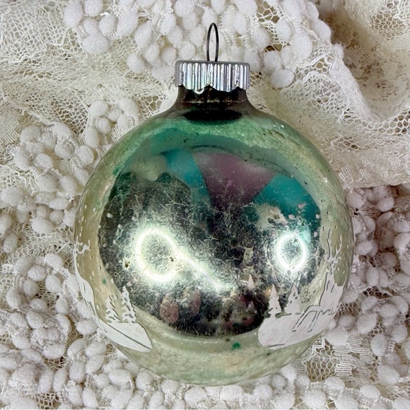 Shiny Brite Christmas Light Green Mercury Glass Stenciled Ornament Vintage Deer - Picture 2 of 6